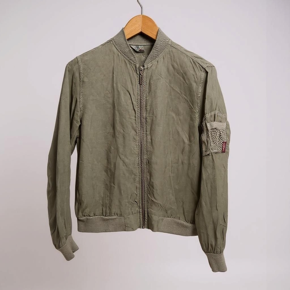 Hard Tail Green Bomber Jacket With Ribbed Cuffs And Collar